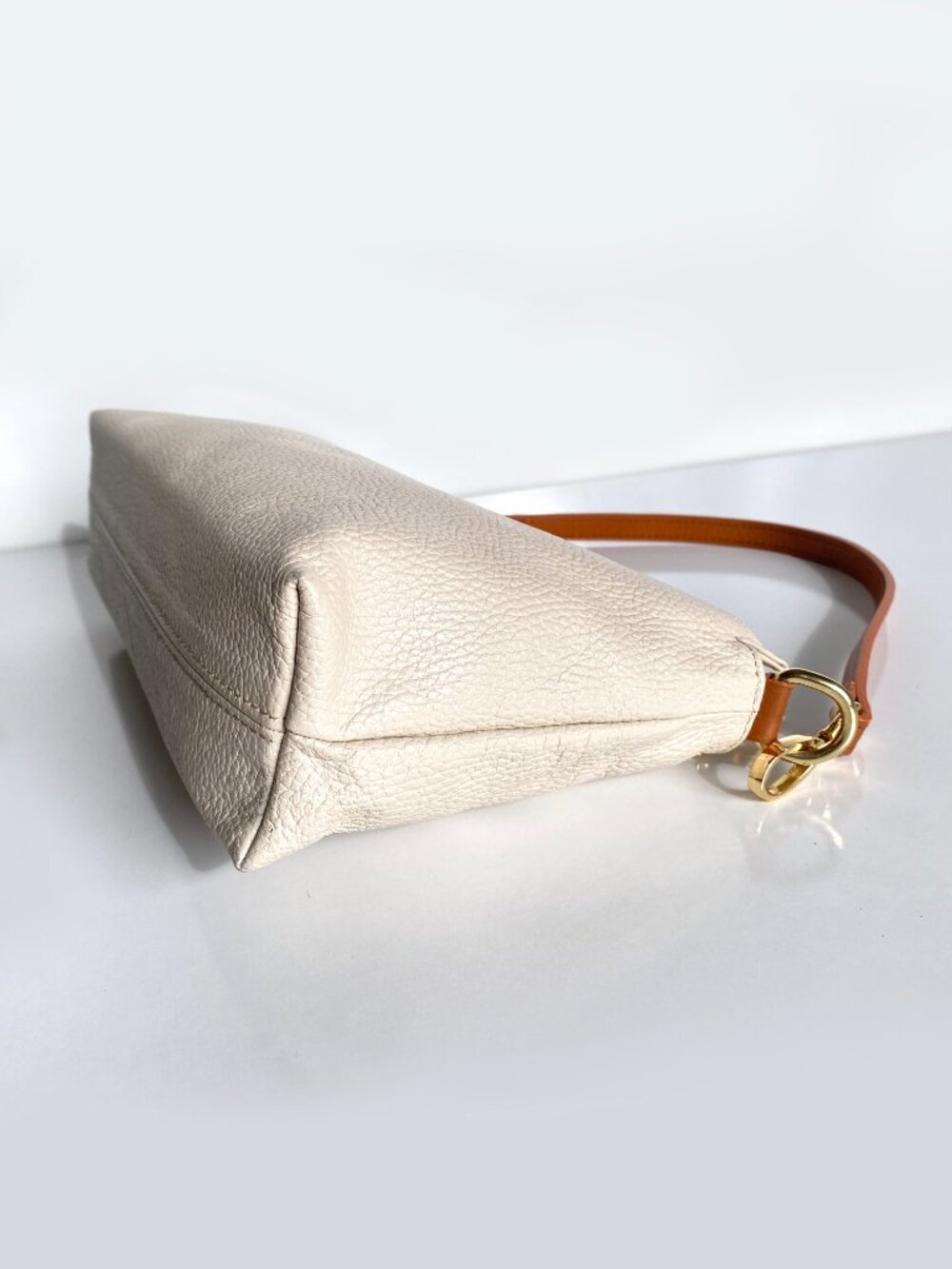 VALENTINA Italy Cream Pebble Leather Triple Compartment Shoulder Bag Purse - Picture 9 of 13